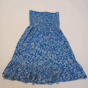Topshop Daisy Size 2 Blue and White Lightweight Mini Sun Dress With Ruffles
